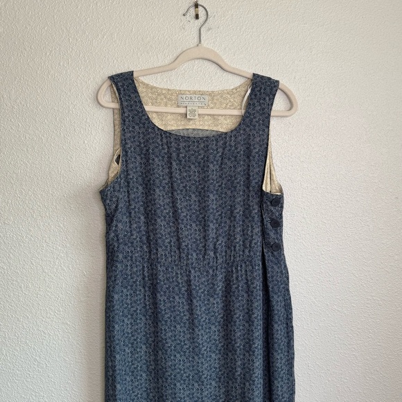 VTG Norton Womens Large Blue Dainty Floral Print Maxi Dress Cottagecore Country - Picture 2 of 11